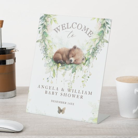 アドベンチャーウッドランド熊ベビーシャワーへようこそ 台座サイン (インサイチュ)