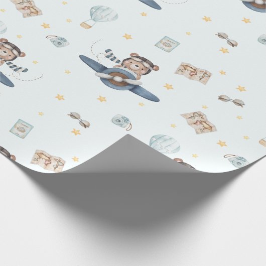 アドベンチャーエアビエーションベアーブルー飛行機 ラッピングペーパー (角)