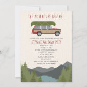 アドベンチャーカヌーウッドワゴンマウンテンウェディングシャワー 招待状 (正面)