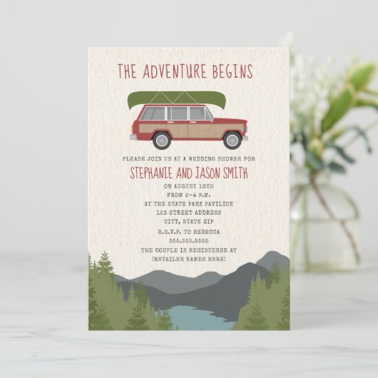 アドベンチャーカヌーウッドワゴンマウンテンウェディングシャワー 招待状 (スタンド正面)