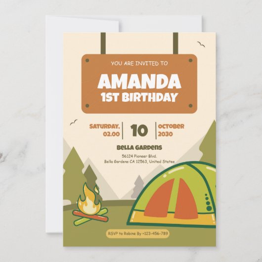 アドベンチャーキャンプ誕生日招待状 招待状 (正面)