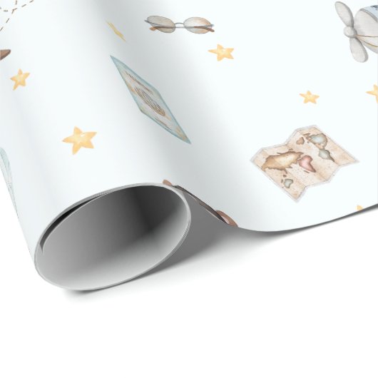 アドベンチャーキュートアビエーションベアーブルー飛行機カスタム ラッピングペーパー (ロールコーナー)