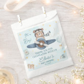 アドベンチャーキュートベアーブルー飛行機オ男の子ベビーシャワー フェイバーバッグ (クリップ留めされた状態)