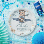 アドベンチャーキュートベアーブルー飛行機オ男の子ベビーシャワー ペーパープレート (パーティー)