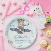 アドベンチャーキュートベアーブルー飛行機オ男の子ベビーシャワー ペーパープレート (パーティー)