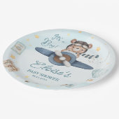 アドベンチャーキュートベアーブルー飛行機オ男の子ベビーシャワー ペーパープレート (アングル)