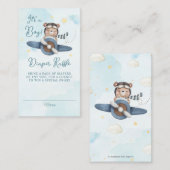 アドベンチャーキュートベアーブルー飛行機ベビーおむつラッフル エンクロージャーカード (正面/裏面)