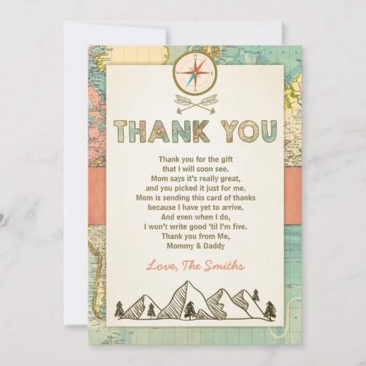 アドベンチャーサンキューカードトラベルマップベビー誕生日 サンキューカード (正面)