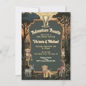 アドベンチャージャングル動物のベビーシャワー 招待状 (正面)