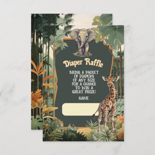 アドベンチャージャングル動物シャワーおむつラッフル 招待状 (正面/裏面)