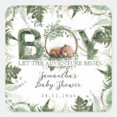 アドベンチャースタートウッドランドベア男の赤ちゃんシャワー スクエアシール (正面)