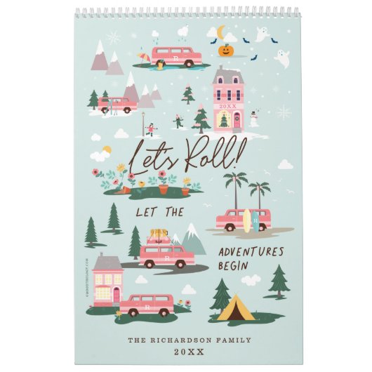 アドベンチャースタートシックなピンクのレトロヴァンファミリー カレンダー (カバー)