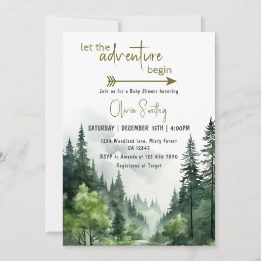 アドベンチャースタート森素朴山赤ちゃんシャワー 招待状 (正面)