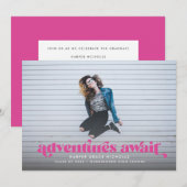 アドベンチャーズ・アワイ（ホットピンク）卒業招待状 招待状 (正面/裏面)