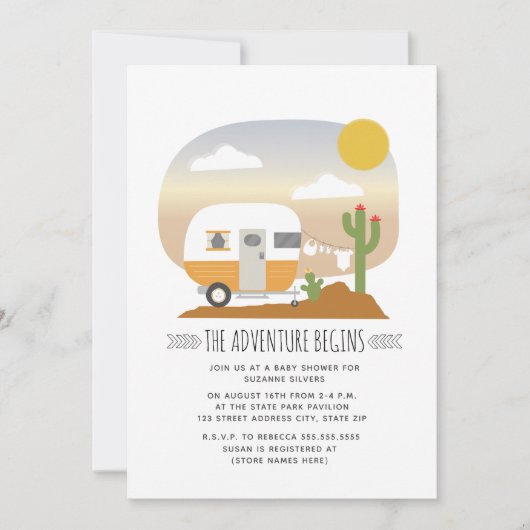 アドベンチャーデザートイエローキャンパーニュートラルベビーシャワー 招待状 (正面)