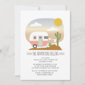 アドベンチャーデザートピンクキャンパーガールベビーシャワー 招待状 (正面)