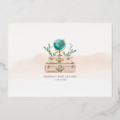 アドベンチャートラベルスーツケース赤ちゃんガールシャワー金ゴールド 箔招待状 (裏面)