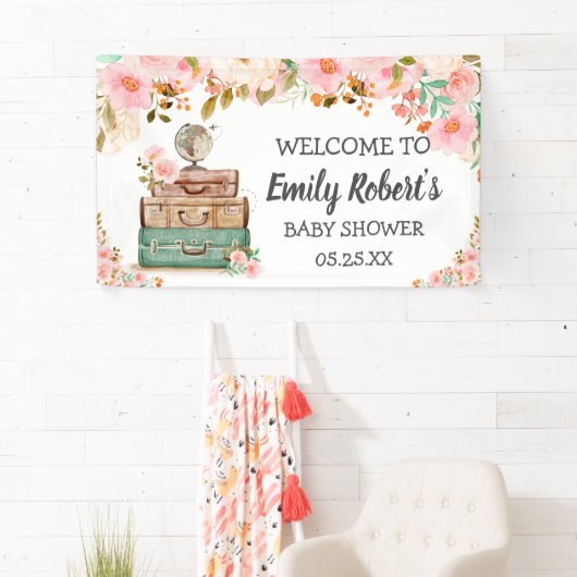 アドベンチャートラベルフローラ緑の女の子ベビーシャワー 横断幕 (インサイチュ)