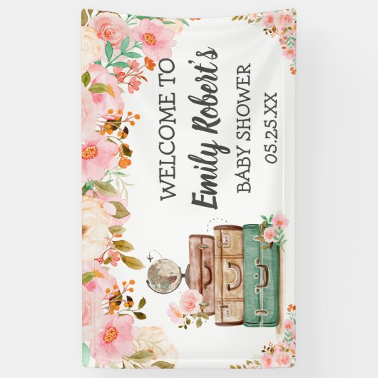 アドベンチャートラベルフローラ緑の女の子ベビーシャワー 横断幕 (縦)