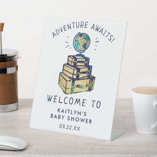 アドベンチャートラベルモダングローブベビーシャワーへようこそ 台座サイン (インサイチュ)