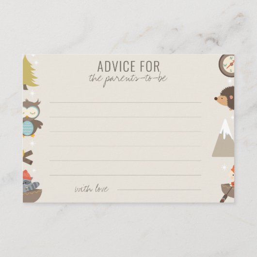 アドベンチャーニュートラル予測アドバイスベビーシャワー エンクロージャーカード (裏面)
