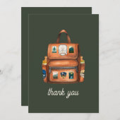 アドベンチャーバックパック+ボトルグリーンベビーシャワー サンキューカード (正面/裏面)