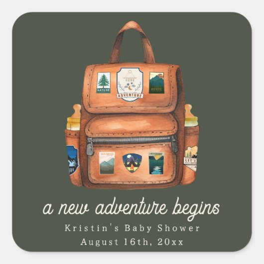 アドベンチャーバックパック+ボトルグリーンベビーシャワー スクエアシール (正面)