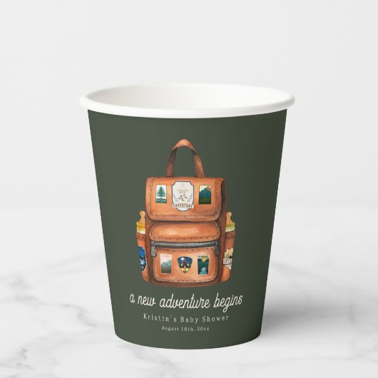 アドベンチャーバックパック+ボトルグリーンベビーシャワー 紙コップ (正面)