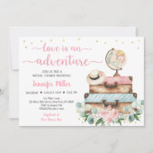 アドベンチャーピンクフローラ旅行ブライダルシャワー 招待状 (正面)