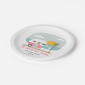 アドベンチャーピンクレトロビーチキャンパーガールベビーシャワー ペーパープレート (アングル)