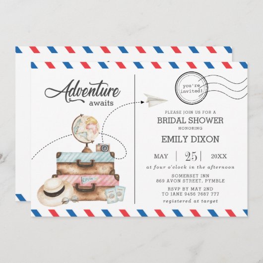 アドベンチャーブライダルシャワー旅行便郵便 招待状 (正面/裏面)
