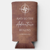 アドベンチャーブラウンレザーパーソナライズド スリム缶クーラー (正面)