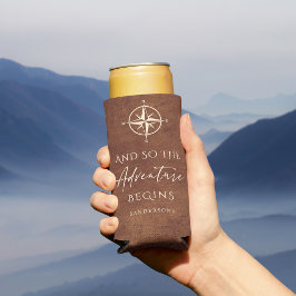 アドベンチャーブラウンレザーパーソナライズド スリム缶クーラー