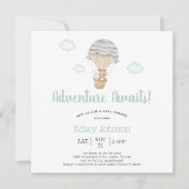 アドベンチャーブルーウッドランドテディベアベビーシャワー 招待状 (正面)