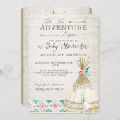 アドベンチャーベビーシャワーガールテーピーウッドアローズアート 招待状 (正面/裏面)