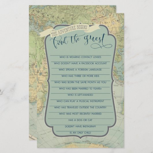 アドベンチャーベビーシャワーゲームゲストを見つける (正面/裏面)