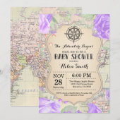 アドベンチャーベビーシャワーフローラマップトラベルワールド 招待状 (正面/裏面)