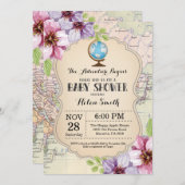 アドベンチャーベビーシャワーフローラマップトラベルワールド 招待状 (正面/裏面)