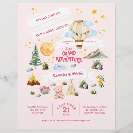 アドベンチャーベビーシャワー水の色の木の招待状 チラシ (正面)