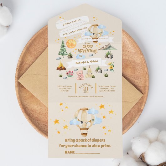 アドベンチャーベビーシャワー水彩樹 オールインワン招待状