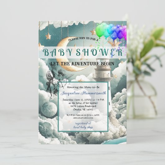 アドベンチャーベビー男女兼用シャワー招待状 招待状 (スタンド正面)