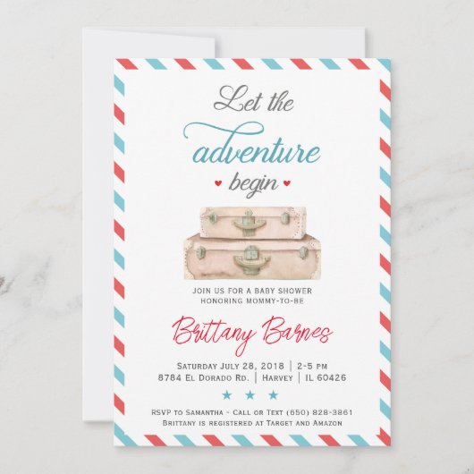 アドベンチャーベビー男女兼用シャワー招待状 招待状 (正面)