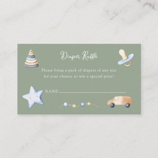 アドベンチャーボーイベビーおもちゃ赤ちゃんシャワーおむつラッフル エンクロージャーカード (正面)