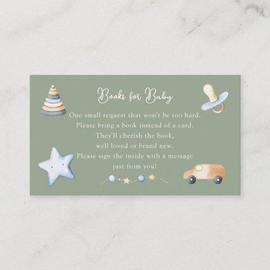 アドベンチャーボーイベビーおもちゃ赤ちゃんシャワーブックリクエスト エンクロージャーカード (正面)