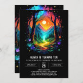 アドベンチャーモダンアウェイツティンバー誕生日 招待状 (正面/裏面)