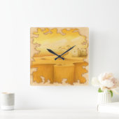 アドベンチャーモチーフ絵画の「世界の端」 スクエア壁時計 (ホーム)