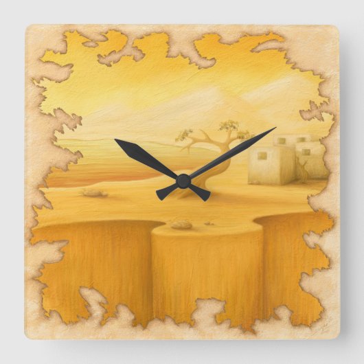 アドベンチャーモチーフ絵画の「世界の端」 スクエア壁時計 (正面)