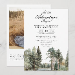 アドベンチャーレイクフォレストフォトQRコードベビーシャワー 招待状