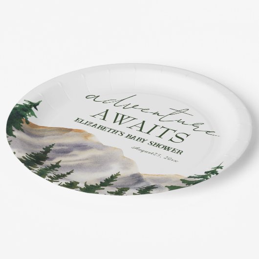 アドベンチャーワアウェイズウォーターカラー山々赤ちゃんシャワー ペーパープレート (アングル)
