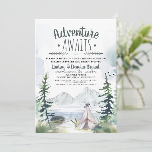 アドベンチャーワアウェイズウッドシーマウンテンズベビーシャワー 招待状 (スタンド正面)